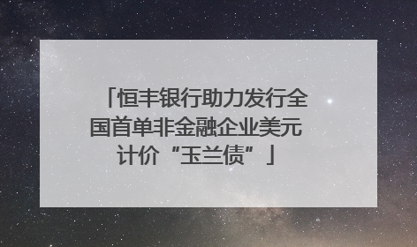 恒丰银行助力发行全国首单非金融企业美元计价“玉兰债”